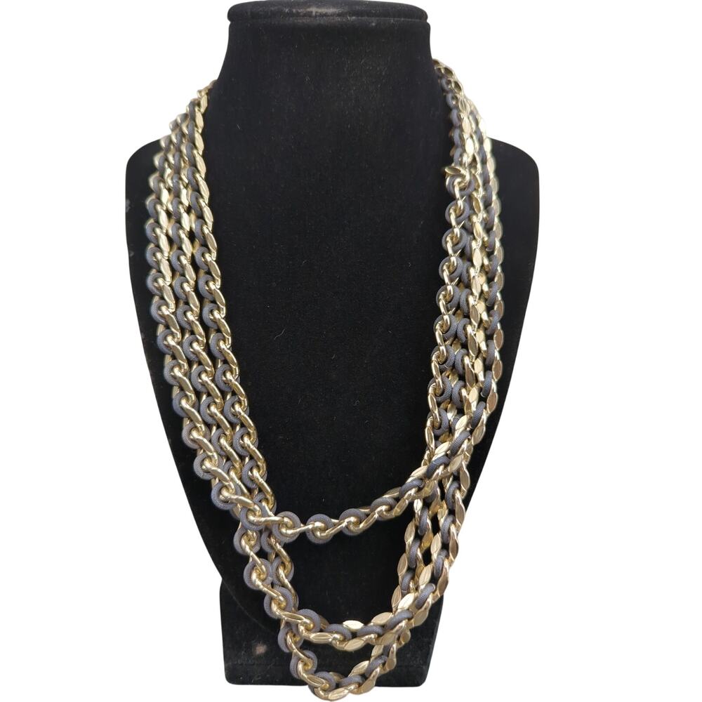 Vintage Sarah Coventry Multi-Strand Gold-Tone & Faux Leather Mixed Link Necklace